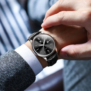 Mens Quartz Watch Leather Band Mechanical Style Student Business Famous Brand Simple round Dial Calendar Display Pointer Type