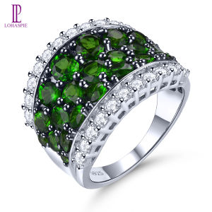 Lohaspie Jewelry Real 5 Carats 925 Real Sterling Silver Ring Natural Chrome Diopside Ring Round Cut Gemstone Birthstone Ring For Women Ladies Ring Silver Jewelry