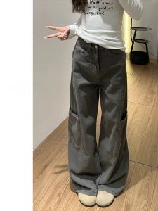 กางเกงยีนส์ทรงหลวมเอวสูงสไตล์อเมริกันย้อนยุคสำหรับผู้หญิงไซส์ใหญ่ กางเกงขายาวทรงตรงทรงหลวมสำหรับฤดูใบไม้ผลิและฤดูใบไม้ร่วง