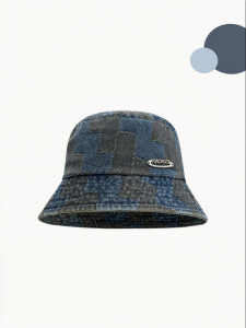 Retro Squared Plaid Denim Fisherman Hat