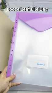 Long Vertical Loose Leaf File Bag with Card 11Holes Binder Pocket  Clear Binder Envelope for 2/3/5 Ring Binder 34.5x23cm