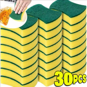 YESPERY 30Pcs Kitchen Dishwashing Sponge Strong Absorbent Clean Wipe Pot Rust Scouring Pad Household Cleaning Brush Sponge