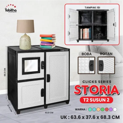 Click storia T2 susun 2 kaca kunci tabhita - lemari serbaguna 2 susun - Lemari pakaian 2 susun