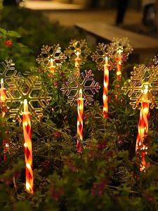 5pcs in 1Set Christmas Candy Santa Claus Pathway Light Column Christmas Tree Bottom Solar Light Decor For Patio Garden Lawn Outdoor Christmas Decoration Waterproof