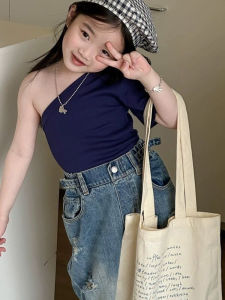 Áo Thun Tay Ngắn Hở Vai Mùa Hè Cho Bé Gái Phong Cách Hàn Quốc Thời Trang Trẻ Em Áo Thun Cotton Thường Ngày Cho Bé Gái