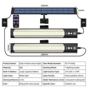 Motion Sensor Solar Lights with Remote - 4 Modes Waterproof Outdoor Wall Lamp for Garden Camping Emergency USB/Solar Charging