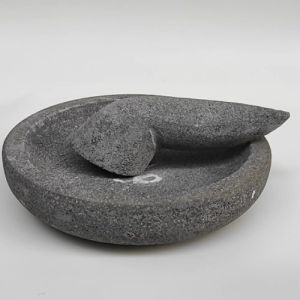 Cobek Batu Asli Original + Ulekan Munthu Muntu Muntilan Merapi - 25cm