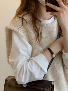 Loose Knitted Sweater Vest Womens Fashion Outerwear Layering Shoulder Pad Spring Autumn Winter New Arrival Casual Top