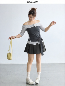JULULOOK | Bộ Đồ Patchwork Gingham Dáng Rộng Tùng Xương