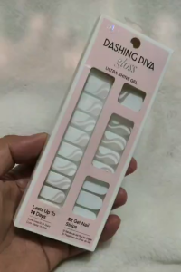 Dashing Diva Gel Nail Strips White Wave Gloss Stick On Nails Ultra Shine Semi Cured No UV Long Lasting 32pcs