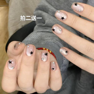 XINGX Cats Eye Wear Nail Short 2024 New Arrival White Manicure Set Full Set Diamond Decorations Nail Patch Finished Product