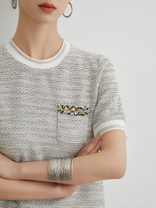 Gray White Plaid Knit Chic Tee