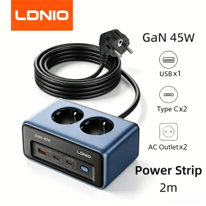LDNIO 45W Fast Charger Cube Power Strip Type C Charging Station with 2M Electric Extension Cord USB Adapter for EU Kr Plug