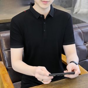 HENGYUANXIANG | Pure Color Ice Silk Short Sleeve Polo Shirt Mens Summer Fashion High End T-Shirt Youth Vitality Style Thin Cotton Polyester Blend