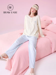 BE | Cotton New Design Plaid Lace Womens Sleepwear Set