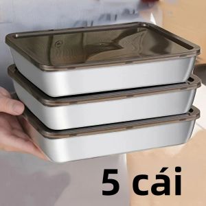 Bộ 5 Hộp Đựng Thức Ăn Bằng Thép Không Gỉ Có Nắp Chống Rò Rỉ An Toàn Với Máy Rửa Chén Dùng Được Cho Bánh Mì Trái Cây Tiệc Tại Nhà