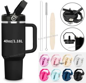 Nắp Bình Giữ Nhiệt Stanley Quencher H2.0 40oz Chống Rò Rỉ Với Tay Cầm Ống Hút Có Thể Tháo Rời Và Bàn Chải Vệ Sinh Tái Sử Dụng Chất Liệu PP+thép Không Gỉ 304 Không Chứa BPA