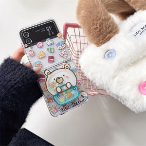 Cute Cartoon Bear Phone Case with Stand And Bracelet for Samsung ZFlip7 ZFlip6 ZFlip4 ZFlip5 Female Style Magnetic Absorption Foldable Screen