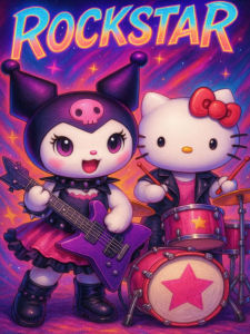Bandai | Oil Painting Sanrio Kuromi Cartoon By Numbers Home Decor Modern Wall Decor for Living Room Bedroom Perfect Gift No Frame