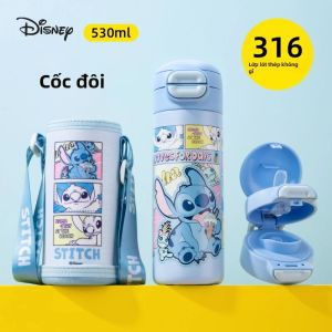 Disney | Bình Nước Giữ Nhiệt Disney Stitch Cho Trẻ Em Chất Liệu Thép Không Gỉ 316 Nắp Uống Hai Kiểu Dung Tích 550ml Dùng Cho Trường Học