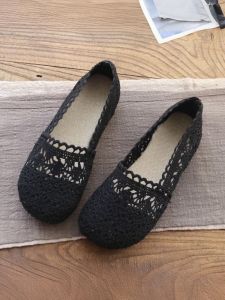 รองเท้าทำงานกันลื่นสำหรับผู้หญิง รองเท้าสวมสบาย ส้นแบน พื้นนุ่ม สีดำ รองเท้าผ้าอู่ฮั่นโบราณ รองเท้าทำงาน รองเท้าสวมสบาย