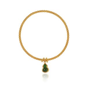 Green Hulu Gourd Gold Beaded Charm Bracelet • 18K Gold Plated Waterproof Non-Fade • 316L Stainless Titanium Steel Fashion Bangle For Women Men BR442 Lunar New Year Solis Jewelry