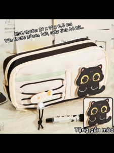 Túi đựng bút thước học sinh tag mèo đáng yêu bóp viết 9 ngăn xinh 2 lớp chống nước quà tặng học tập