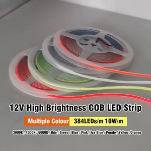 5mm COB LED Strip DC12V 384led/m 5m/roll Multicolor Flexible Red Blue Pink Green White Light Warm White RGB LED Light Bar for Decor Lighting Super Bright Neon LED Strip Light