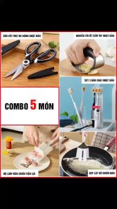 COMBO 5 MÓN đồ dùng tiệc ích: Set 3 bàn chải Nhật bản + Kéo cắt thịt đa năng + Kẹp lật trở đồ chiên rán + Nghiền tỏi ớt gứng nghệ cầm tay + Dụng cụ nặn viên chiên tiện lợi