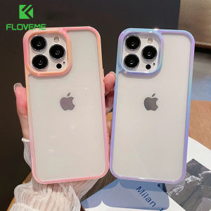 FLOVEME Gradient Laser Transparent Phone Case For iPhone 14 13 12 Pro Max High Camera Protection Candy Edge Clear Soft Silicone Back Cover For iphone 14 13 12