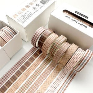 Vintage Style Washi Tape Set 8 Rolls Plaid and Small Floral Patterns DIY Craft Scrapbook Decoration Materials for Journaling