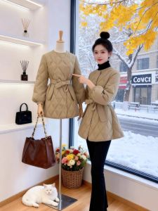 XUECAIQI | Diamond Pattern Thickened Belted Slim Cotton Jacket