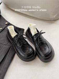 Vogue British Style Thick Bottom round Head Single Shoes Commute Womens Shoes Natural Curl New Style Small Leather Retro