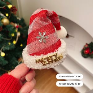 คลิปติดผมรูปหมวกคริสต์มาสสีแดงน่ารัก กระดุมหน้า ที่คาดผม ของตกแต่งสำหรับถ่ายภาพ สร้างบรรยากาศ ที่คาดผม ที่คาดผมแบบติด ที่คาดผมแบบติด
