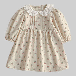 2026 New Spring Baby Girl Party European American Style Dress Long Sleeved Cotton Flower Dress 2-6Yrs Print Kids Princess Dress