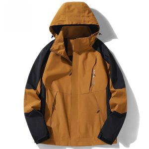ROMON | Romon Mens Outdoor Fleece Lined Windproof Three-in-One Jacket Autumn New Style Mountain Climbing Suit Zipper Decorated Loose Fit