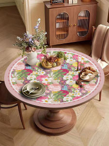 American Style round Table Mat Pink Leather Waterproof Heat Resistant Oil Proof No Wash High End Feeling Home Dining Tablecloth