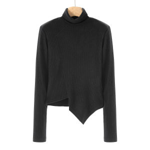 เสื้อสเวตเตอร์ถักทรงเข้ารูปคอตั้งทรงหลวมไม่สมมาตรสไตล์ฤดูใบไม้ร่วงจาก West Lake Pavilion ผ้าฝ้ายผสมโพลีเอสเตอร์และไนลอน