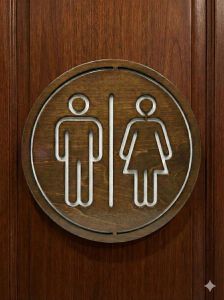 Round Real Wood and Acrylic Toilet Signage (14.2 cm) | Minimalist and Elegant Restroom Door Sign | Male / Female / Common