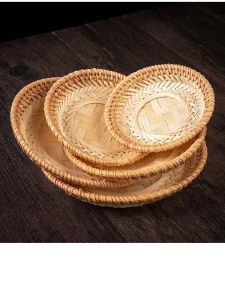 Handwoven Bamboo Fruit Basket round Seedless Grape Plate Wheat Buns Basket Bamboo Vine Small Plate Banquet Table Decor