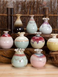 Ceramic Flower Vase Artistic Home Decoration Small Ice Crack Glaze Porcelain Bottle Gift for Girlfriend Bedroom Living Room