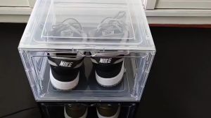 tower กล่องวางเก็บรองเท้า วัสดุpvc ออกแบบฝาหน้า โปร่งใส/สีดำ shoe box sneakerpro