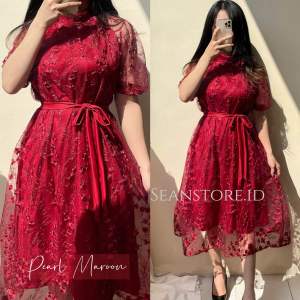 Owelia Midi Brukat Dress Pesta Wanita Pesta kondangan Feminim | Promnight Dress | Dress Natal Brukat Viral Trending Korean Look