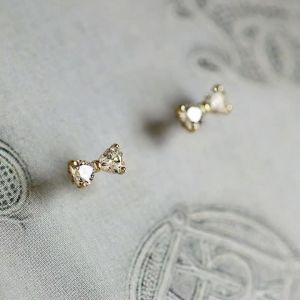 ANENJERY Golden Color Zircon Bow Shape Stud Earrings For Women Simple Mini  Korean Fashion Girl Jewelry Holiday Gift