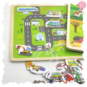 Mai toys Puzzle Kayu Magnet Binatang dan Kendaraan Ekosistem Mainan Edukasi Imajinasi Anak