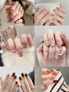 Trendy Autumn Winter Plaid Nail Art Stickers Full Cover 3D Waterproof New Year Nail Tips Stickers for Students Beauty Tools