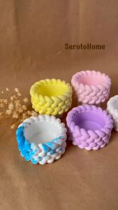 Hũ Chậu Hình Tròn Sọc Đan Lưới Chéo Nhiều Màu Độc Lạ Cốc Đựng Nến Trang Trí Tiểu Cảnh Chụp Ảnh DIY.