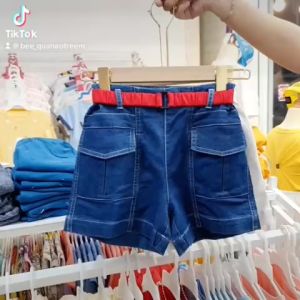 Quần short kaki bé gái phối dây thắt lưng quần short jean ngắn cho bé gái