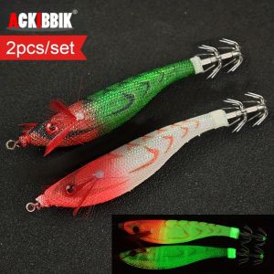 Ackibbik 2pcs 10cm Glow Horizontal Squid Jig Lure Squid Hook Saltwater Real Shrimp Fishing Lure Cuttlefish Fishing Accessoreis