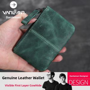 Denmark Vanlemn Retro Crazy Horse Leather Coin Purse Coin Small Genuine Leather Wallet Mini Short Zipper Purse
